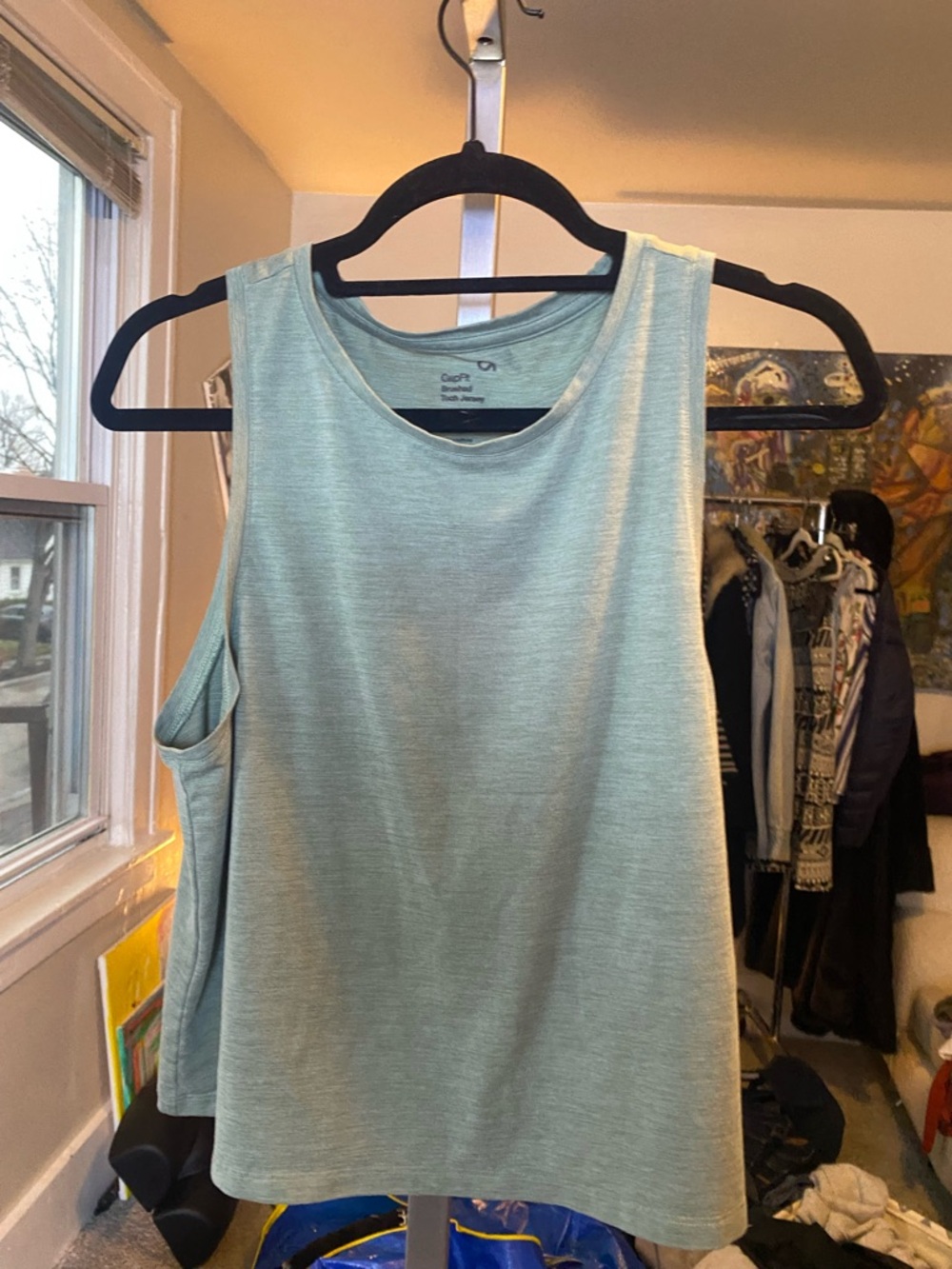 GAP FIT BRUSHED TECH JERSEY GREEN ATHLETIC TANK TOP NWOT S